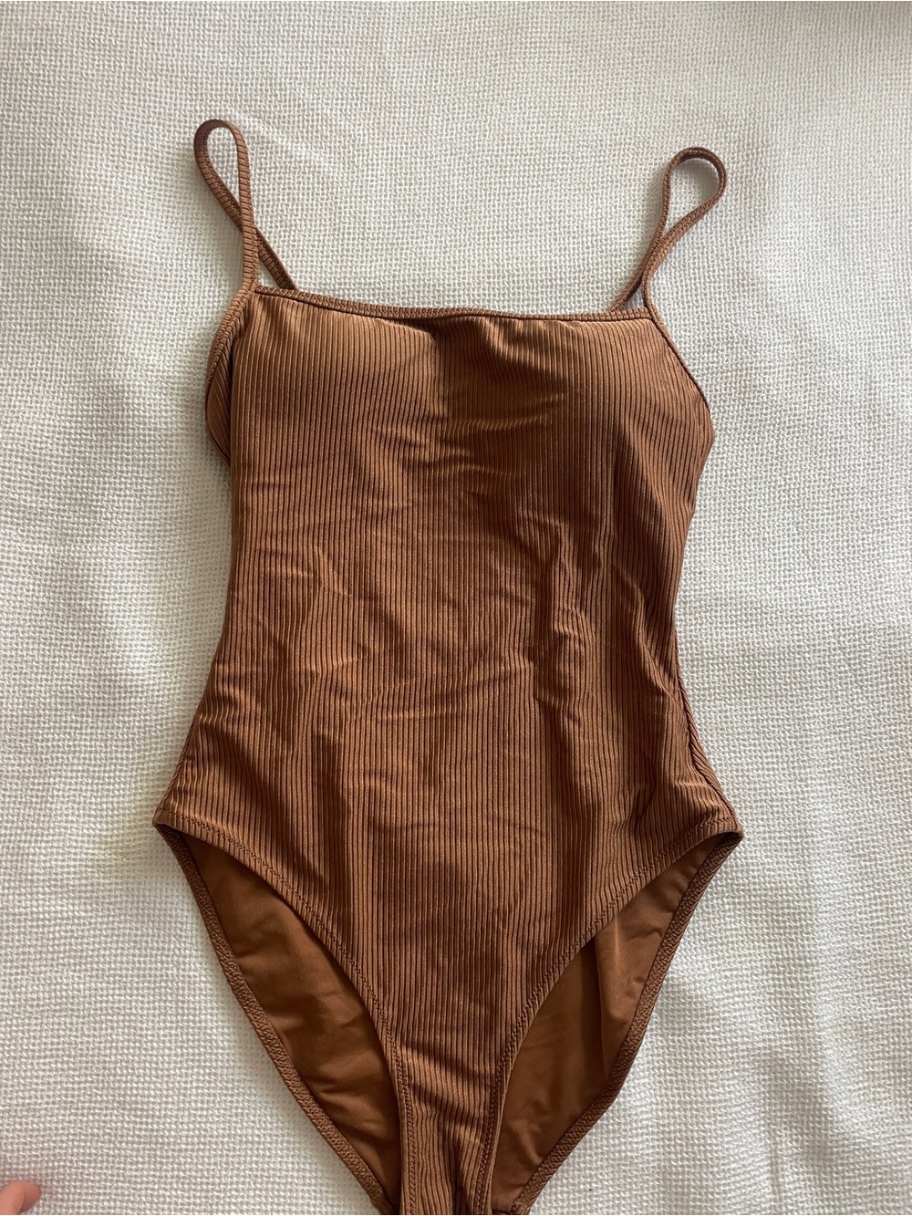 aerie Brown Ribbed One-Piece Swimsuit with Thin Straps